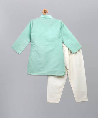 Mint green embroidered cotton silk layered father son kurta combo set 4