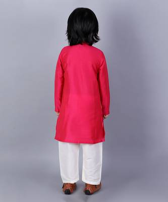 Pink embroidered cotton silk father son kurta combo set 3