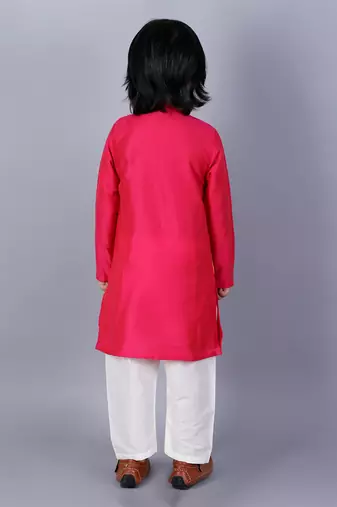 Pink embroidered cotton silk father son kurta combo set