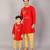 Red embroidered cotton silk father son kurta combo set