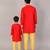 Red embroidered cotton silk father son kurta combo set
