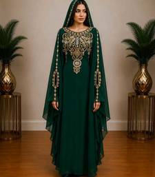 Green Gold Embroidered Luxury Kaftan with Cape