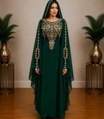 Green Gold Embroidered Luxury Kaftan with Cape