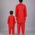 Red embroidered cotton silk father son kurta combo set