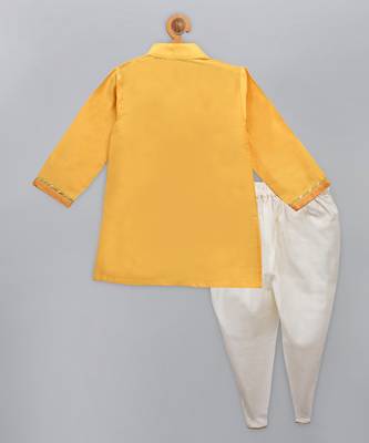 Mustard yellow embroidered cotton silk father son kurta dhoti combo set 4
