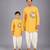 Mustard yellow embroidered cotton silk angrakha father son kurta combo set