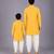 Mustard yellow embroidered cotton silk angrakha father son kurta combo set