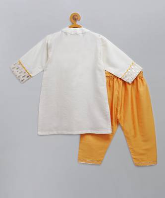 White embroidered cotton silk father son kurta combo set 4