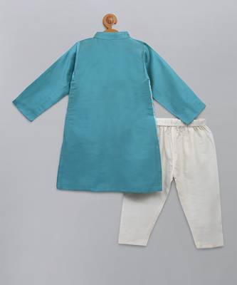 Aqua blue woven cotton silk father son kurta combo set 4