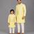 Pastel yellow woven cotton silk father son kurta combo set