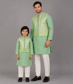 Mint green woven cotton silk father son kurta combo set