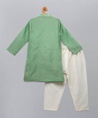 Mint green woven cotton silk father son kurta combo set 4