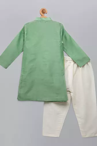 Mint green woven cotton silk father son kurta combo set