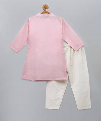 Baby pink woven cotton silk father son kurta combo set 4
