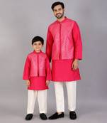 Pink cotton silk father son kurta combo set