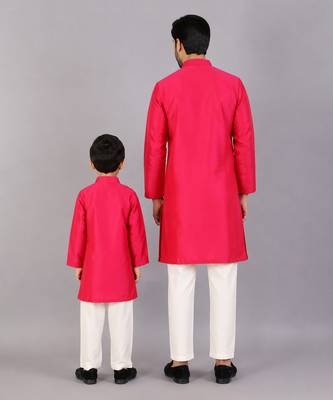 Pink cotton silk father son kurta combo set 2