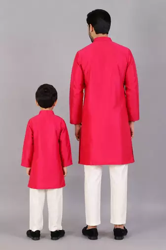 Pink cotton silk father son kurta combo set