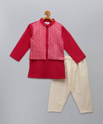 Pink cotton silk father son kurta combo set 3
