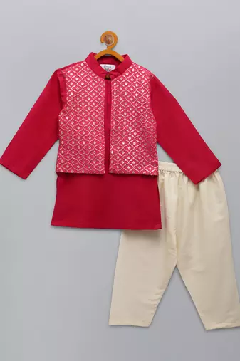 Pink cotton silk father son kurta combo set