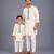White printed cotton father son kurta combo set