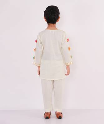 White printed cotton father son kurta combo set 4