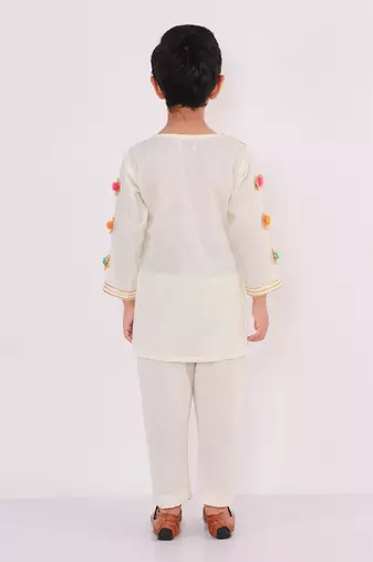 White printed cotton father son kurta combo set