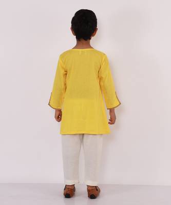 Yellow gota patti embroidered cotton father son kurta combo set 4