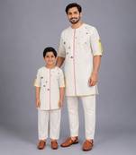 White printed cotton father son kurta combo set