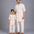 White printed cotton father son kurta combo set