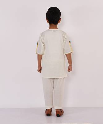 White printed cotton father son kurta combo set 4