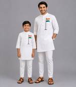 White flag printed cotton father son kurta combo set