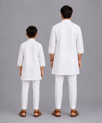 White flag printed cotton father son kurta combo set 2