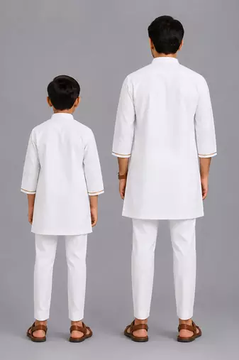 White flag printed cotton father son kurta combo set