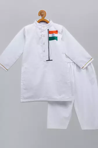 White flag printed cotton father son kurta combo set