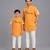 Saffron orange printed cotton silk father son kurta combo set