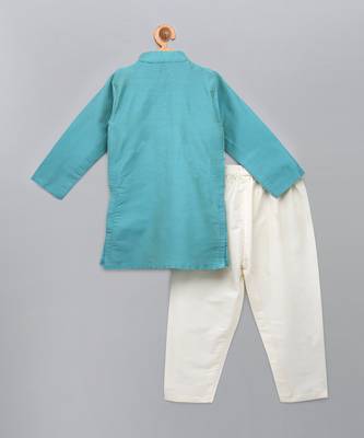 Aqua blue cotton silk father son kurta combo set 4