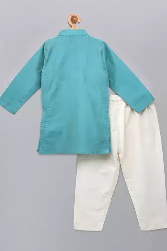 Aqua blue cotton silk father son kurta combo set