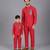 Red embroidered cotton silk father son bandhgala combo set