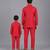 Red embroidered cotton silk father son bandhgala combo set