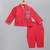 Red embroidered cotton silk father son bandhgala combo set