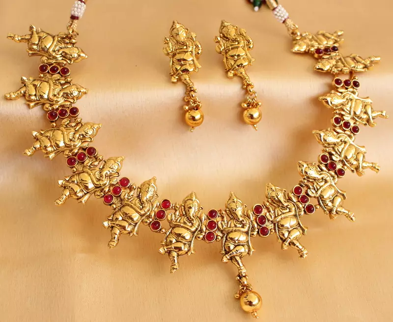 DIVINE ANTIQUE KEMP GANESHA NECKLACE SET-DIVINE ANTIQUE KEMP GANESHA NECKLACE SET-DJ00776