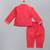 Red embroidered cotton silk father son bandhgala combo set