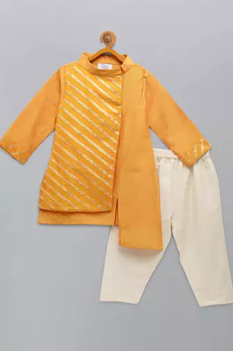 Marigold orange cotton silk father son kurta combo set