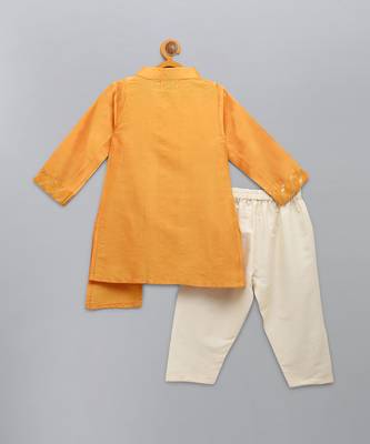 Marigold orange cotton silk father son kurta combo set 4