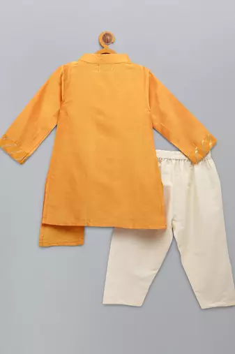 Marigold orange cotton silk father son kurta combo set