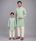 Mint green woven cotton silk father son kurta combo set