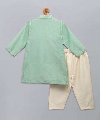 Mint green woven cotton silk father son kurta combo set 4
