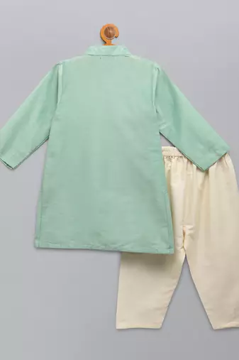 Mint green woven cotton silk father son kurta combo set