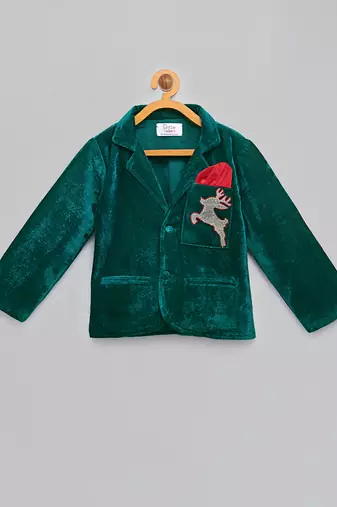 Green embroidered velvet father son blazer combo set