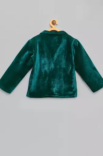 Green embroidered velvet father son blazer combo set